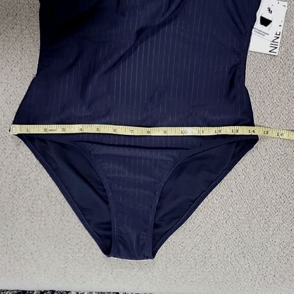 Nine West Solid Navy Blue Ribbed Tie Back One Piece Swimsuit- Size Medium - Picture 11 of 15